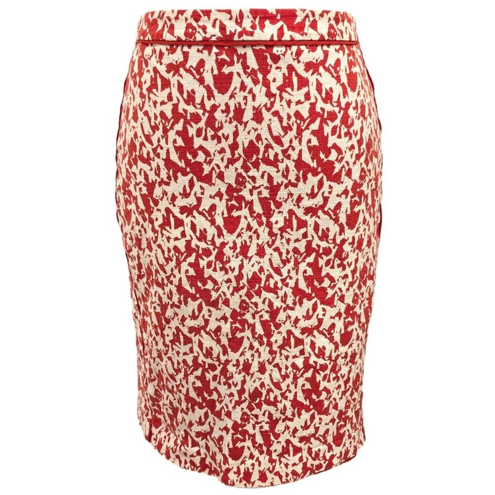 Halogen Womens Size 6 Coral Red Ivory Abstract Floral Pencil Skirt Lined Stretch